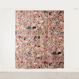 Tapete De Parede Japonês Gats Ukiyo-e Art Engraçado