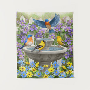 Tapete De Parede Jardim das Aves Coloridas e Flores de Aves