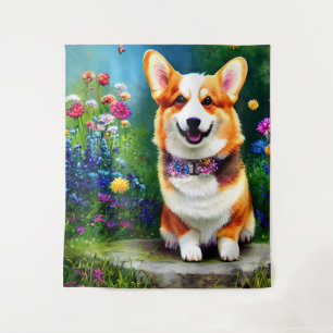 Tapete De Parede Jardim de Flores Corgi