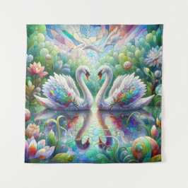 Tapete De Parede Jardim Encantado: Cisnes de Esplendor