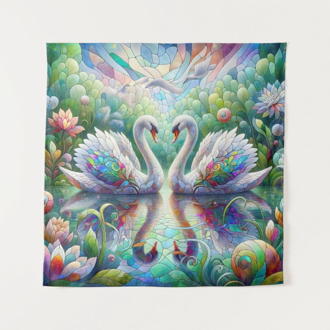 Tapete De Parede Jardim Encantado: Cisnes de Esplendor (Frente)