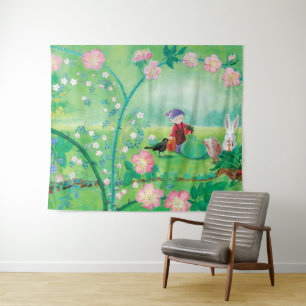 Tapete De Parede Jardineiro Gnomo, Blackbird, Hedgehog e Coelho Bra