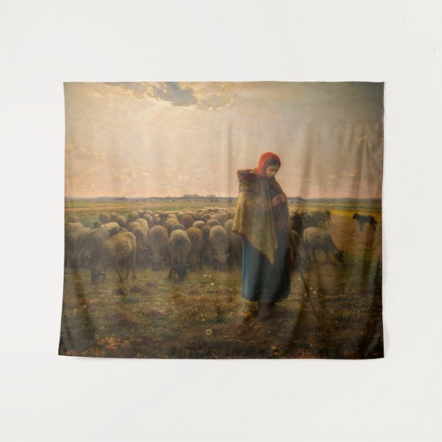 Tapete De Parede Jean-Francois Millet - Shepherdess e Flock 1863 (Frente (Horizontal))