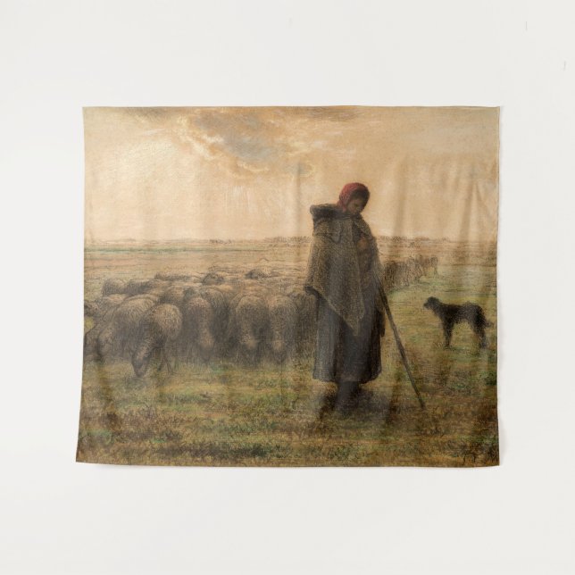 Tapete De Parede Jean-Francois Millet - Shepherdess e Flock 1865 (Frente (Horizontal))