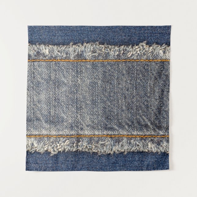 Tapete De Parede Jeans Azuis Denim: Patch Duplo Casual (Frente)
