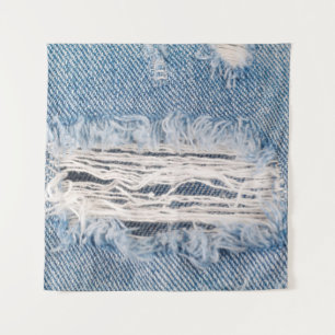 Tapete De Parede Jeans rasgados azuis, Texturas rasgadas jeans de v