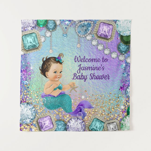 Tapete De Parede Jewel Mermaid Baby Shower Banners de Fundo (Frente)
