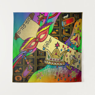 Tapete De Parede Judaica Purim Esther Celebração de Arte Escura Imp