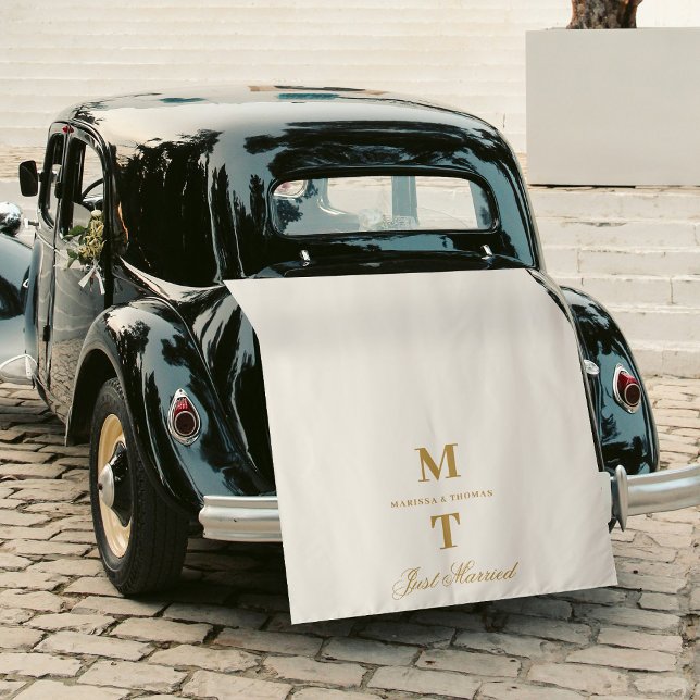 Tapete De Parede Just Married Ivory Gold Wedding Car Banner Sign (Just Married Ivory Gold Fabric Car Banner Sign Tapestry)