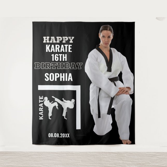 Tapete De Parede Karate Birthday, Karate Girl Player Backdrops (Frente)