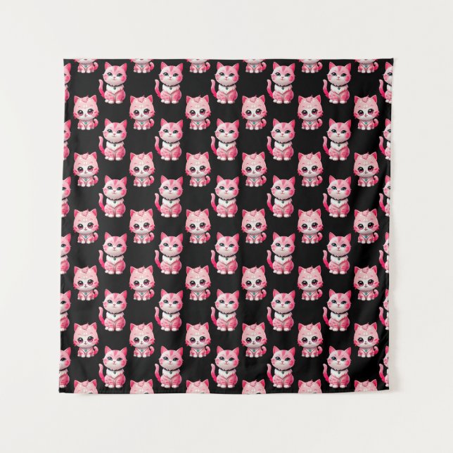 Tapete De Parede Kawaii - Gatinhos Rosa Design (Frente)