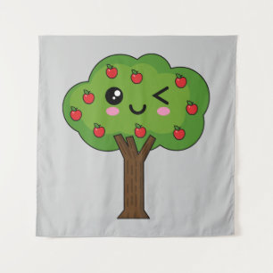 Tapete De Parede Kawaii Happy Winking Apple Tree