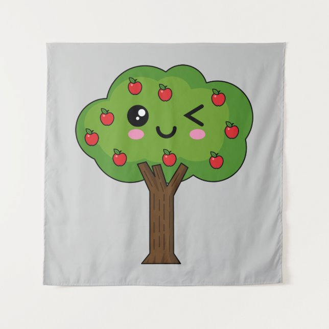 Tapete De Parede Kawaii Happy Winking Apple Tree (Frente)