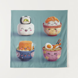 Tapete De Parede Kawaii Sushi & Ramen Crew