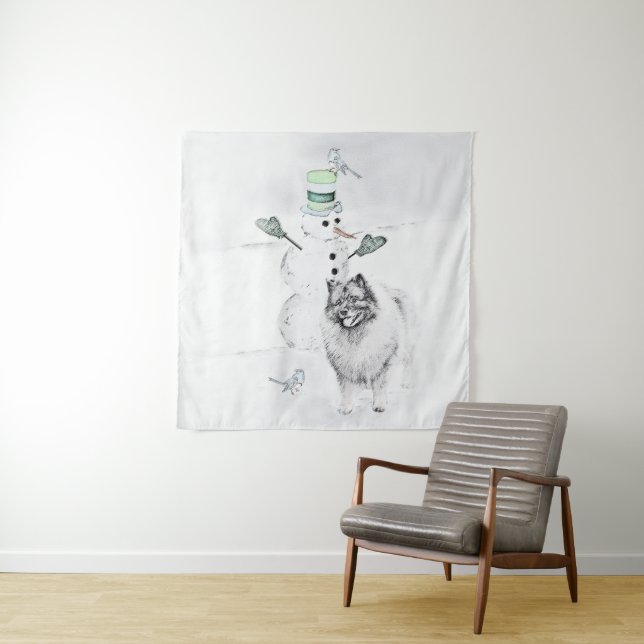 Tapete De Parede Keeshond Christmas Snowman Pinting Art (In Situ (Horizontal))