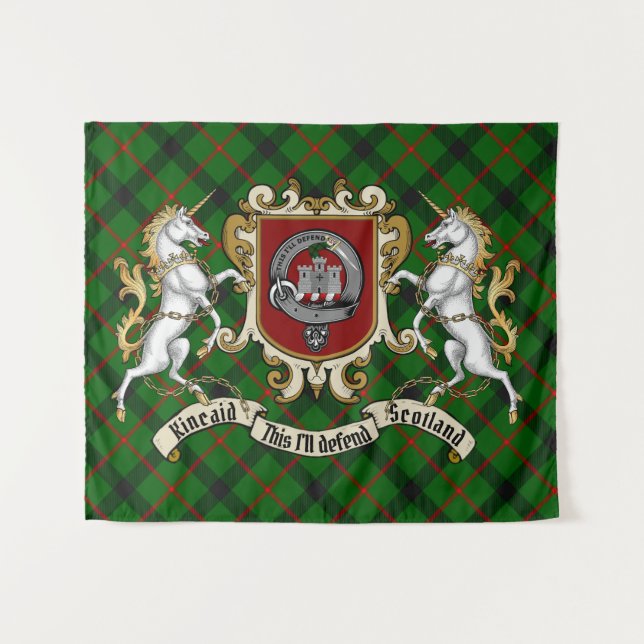 Tapete De Parede Kincaid Clan Crachá & Unicorns w/Tartan (Frente (Horizontal))