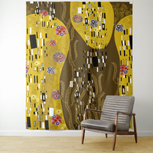 Tapete De Parede Klimt Inspirou Dourada Arte Nouveau O Beijo