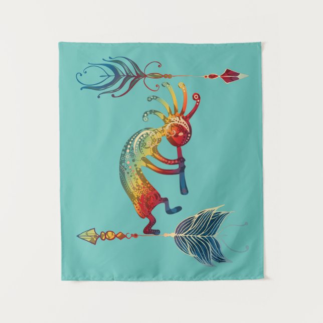 Tapete De Parede Kokopelli Americano Nativo Com Duas Penas 1 (Frente)