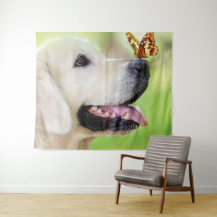 Tapete De Parede Labrador E Travesseiro decorativo De Borboleta