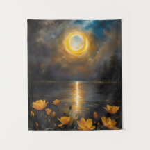 Lago de pintura de Eclipse Solar com Flores