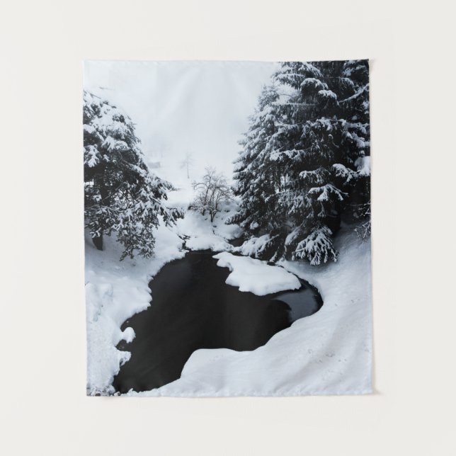 Tapete De Parede Lagoa de neve e árvores desaparecendo no nevoeiro (Frente)