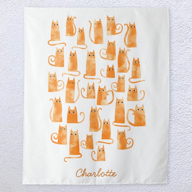 Tapete De Parede Laranja Cat Watercolor Personalizada (Criador carregado)