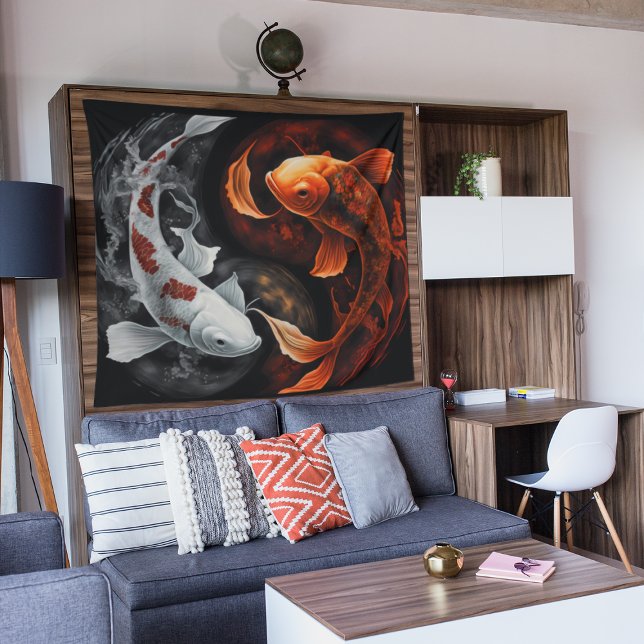 Tapete De Parede Laranja E Branco Sortudo Peixe Koi Arte Japão (Criador carregado)