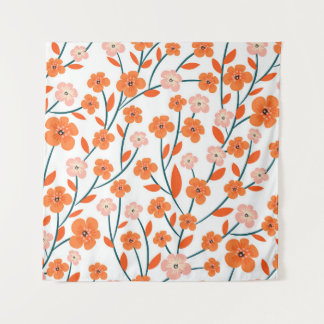 Tapete De Parede Laranja Floral Pastel Branco Sem Costura