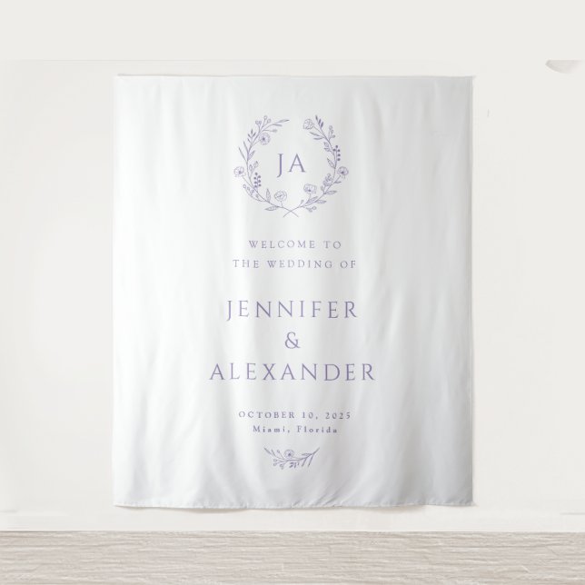 Tapete De Parede Lavender Monogram Wedding Backdrop (Frente)