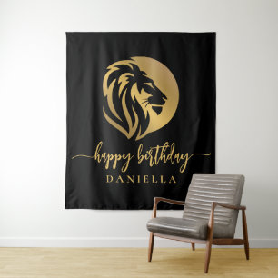 Tapete De Parede Leão Dourado Leo Feliz Aniversário com Nome