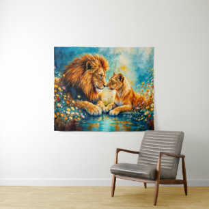 Tapete De Parede Leão ouro Flores silvestres coloridas