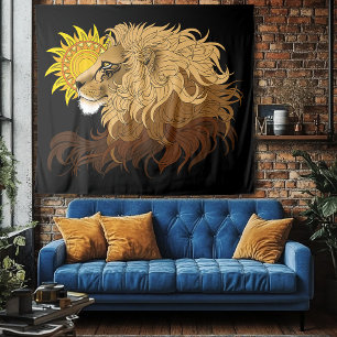 Tapete De Parede Leão Preto Amarelo Mandala Sol