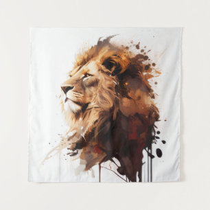Tapete De Parede Leão Retrato Animal Pintura Vida Selvagem Montanha