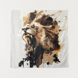 Tapete De Parede Leão Retrato Animal Pintura Vida Selvagem Montanha