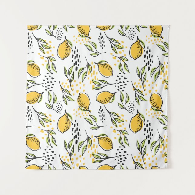 Tapete De Parede Lemon fruits and green branches on the background  (Frente)