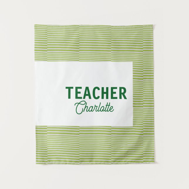 Tapete De Parede Lemon green white stripes teacher professor name c (Frente)
