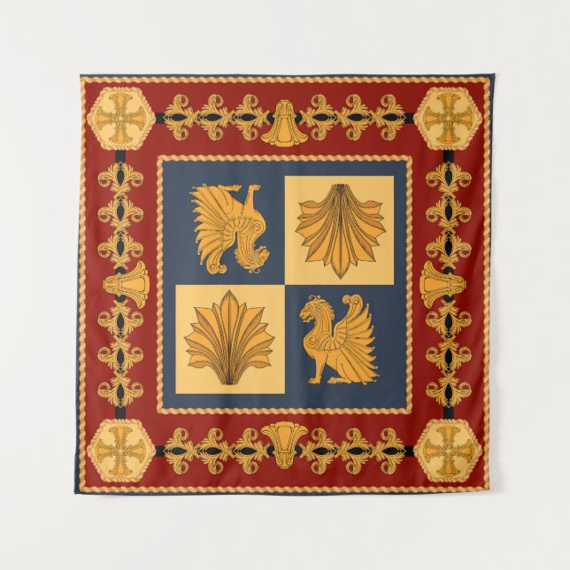 Tapete De Parede Leões ouros: Art Nouveau cachecol design (Frente)