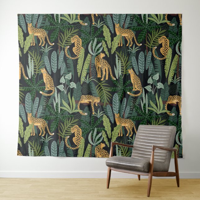 Tapete De Parede Leopard Jungle Forest Illustration Seamless Custom (In Situ (Horizontal))