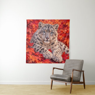 Tapete De Parede Leopardo-das-neves em Folhas de Bordo de Outono – 