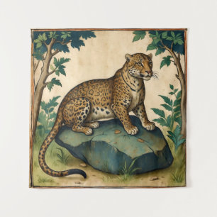 Tapete De Parede Leopardo Medieval em Rock in Forest Art