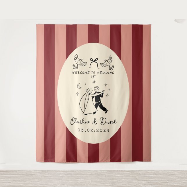 Tapete De Parede Letreiro de Boas-Vindas de Casamento Desenhado à M (Frente)