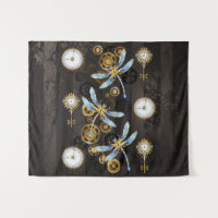 Libélulas Steampunk em fundo listrado marrom
