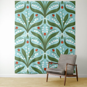 Tapete De Parede Lily do vale e a simetria de joias em verde.