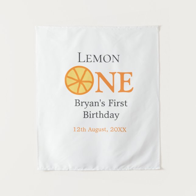 Tapete De Parede Limão um feliz aniversário laranja cinza retrô boh (Frente)