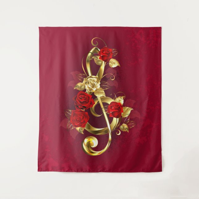 Tapete De Parede Limpeza de ouro com Flores Rosa (Frente)