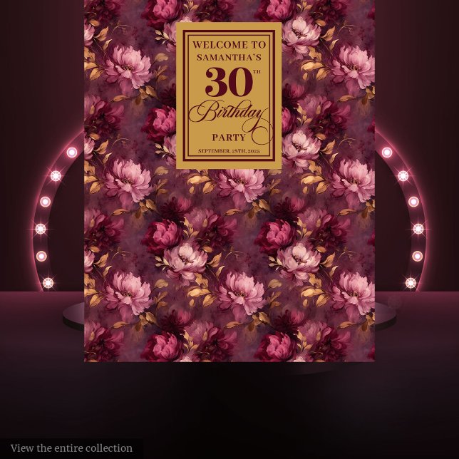 Tapete De Parede Linda Burgundy Blush Dourado Boho aniversário de 3 (Lovely Burgundy Blush Gold Boho 30th Birthday Tapestry)