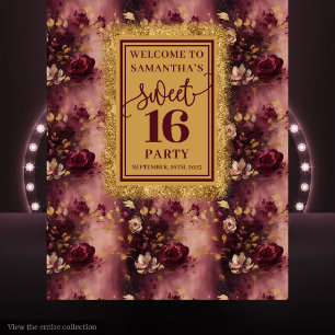 Tapete De Parede Linda e doce 16 Blush Burgundy Dourado Backdrop