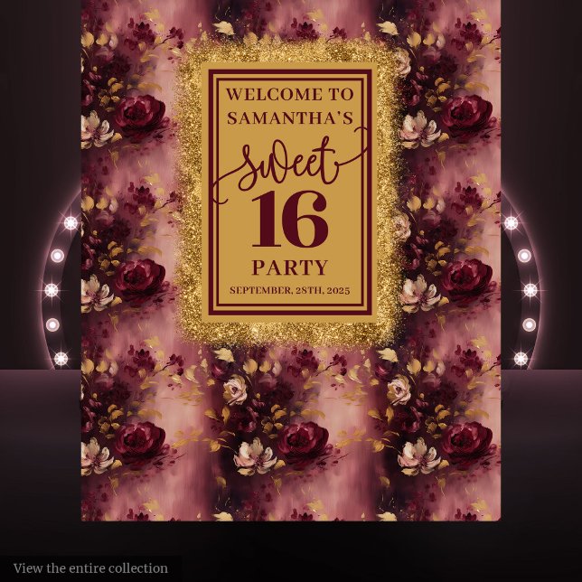 Tapete De Parede Linda e doce 16 Blush Burgundy Dourado Backdrop (Lovely Sweet 16 Blush Burgundy Gold Backdrop)