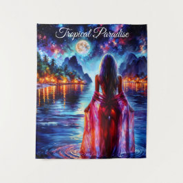 Tapete De Parede Linda garota assistindo água noturna brilhante