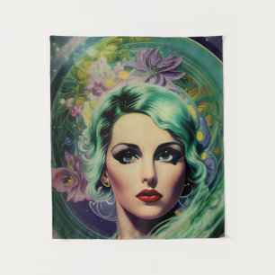 Tapete De Parede Linda Lavanda e Estilo Retro Verde Mulher Espacial